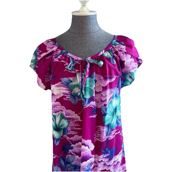 Vintage Hilo Hattie's Womens Muumuu Hawaiian House Dress Size M Floral Tropical - Picture 2 of 10